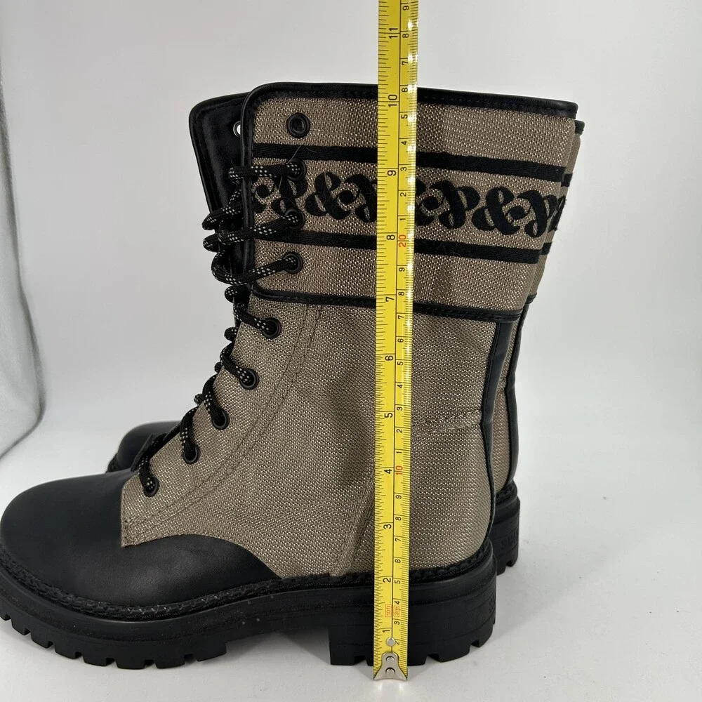 Sam & Libby Boots Womens Size 8.5 Canvas Stella Combat Lace Up Zip Lug Sole
